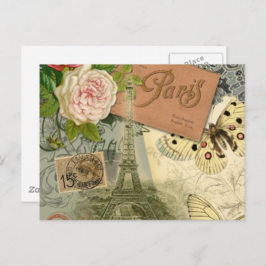 Paris Frankrijk Antiek kunstwerk Collage Eiffel Fr Briefkaart (Voorkant / Achterkant)