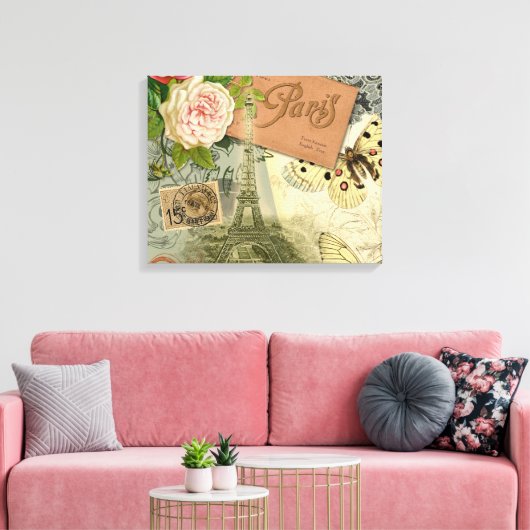 Paris Frankrijk Antiek kunstwerk Collage Eiffel Fr Canvas Afdruk (Insitu (Woonkamer))