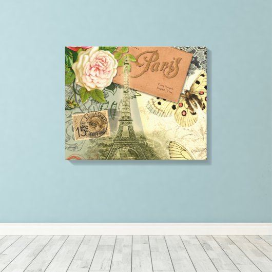 Paris Frankrijk Antiek kunstwerk Collage Eiffel Fr Canvas Afdruk (Insitu (Houten vloer))
