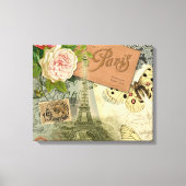 Paris Frankrijk Antiek kunstwerk Collage Eiffel Fr Canvas Afdruk (Voorkant)