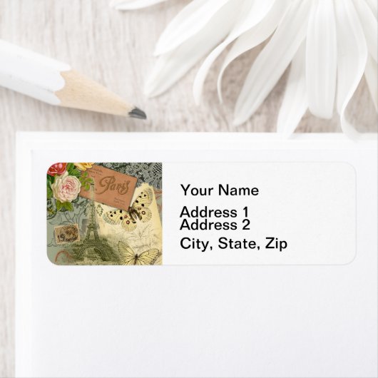 Paris Frankrijk Antiek kunstwerk Collage Eiffel Fr Etiket (Insitu)