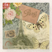 Paris Frankrijk Antiek kunstwerk Collage Eiffel Fr Glazen Onderzetter (Voorkant)