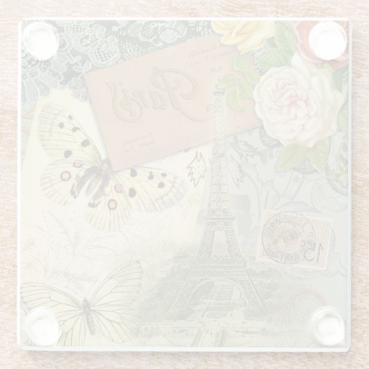 Paris Frankrijk Antiek kunstwerk Collage Eiffel Fr Glazen Onderzetter (Achterkant)