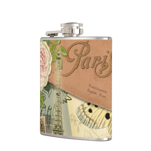 Paris Frankrijk Antiek kunstwerk Collage Eiffel Fr Heupfles (Links)