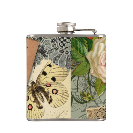 Paris Frankrijk Antiek kunstwerk Collage Eiffel Fr Heupfles (Achterkant)