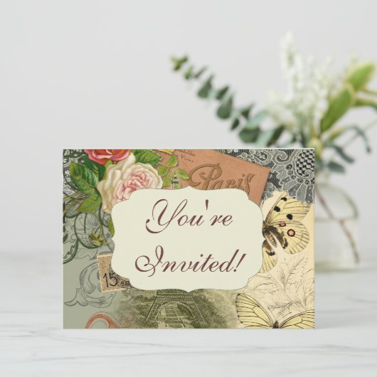 Paris Frankrijk Antiek kunstwerk Collage Eiffel Fr Kaart (Staand voorkant)