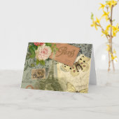 Paris Frankrijk Antiek kunstwerk Collage Eiffel Fr Kaart (Gele Bloem)