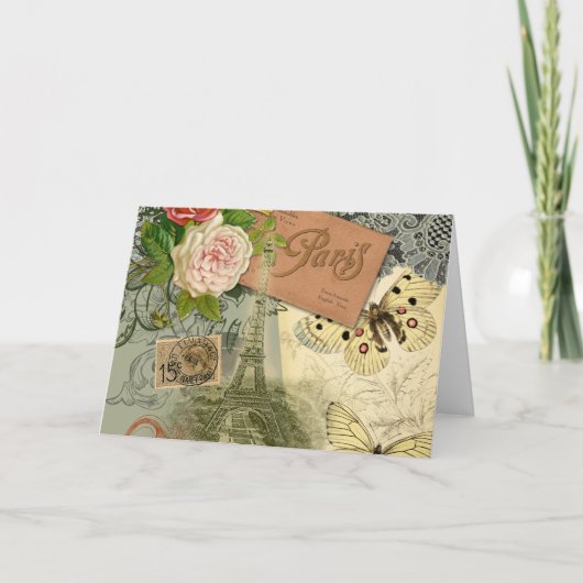 Paris Frankrijk Antiek kunstwerk Collage Eiffel Fr Kaart (Voorkant)
