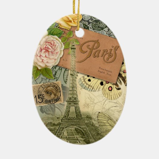 Paris Frankrijk Antiek kunstwerk Collage Eiffel Fr Keramisch Ornament (Achterkant)