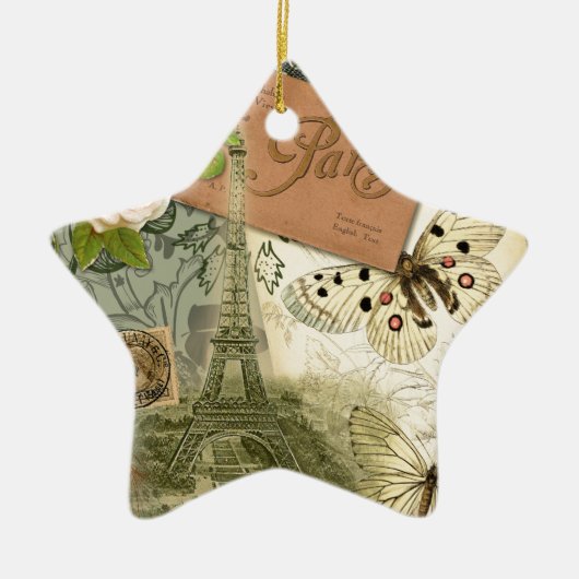 Paris Frankrijk Antiek kunstwerk Collage Eiffel Fr Keramisch Ornament (Voorkant)