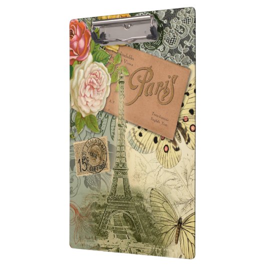 Paris Frankrijk Antiek kunstwerk Collage Eiffel Fr Klembord (Links)
