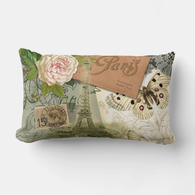 Paris Frankrijk Antiek kunstwerk Collage Eiffel Fr Kussen (Voorkant)