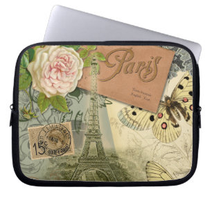 Paris Frankrijk Antiek kunstwerk Collage Eiffel Fr Laptop Sleeve