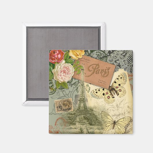 Paris Frankrijk Antiek kunstwerk Collage Eiffel Fr Magneet (Voorkant / Achterkant)