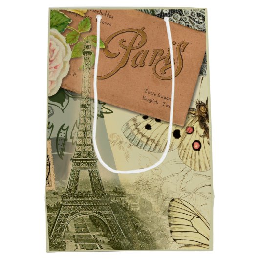 Paris Frankrijk Antiek kunstwerk Collage Eiffel Fr Medium Cadeauzakje (Achterkant)