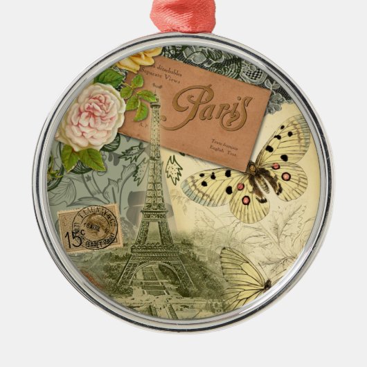 Paris Frankrijk Antiek kunstwerk Collage Eiffel Fr Metalen Ornament (Voorkant)