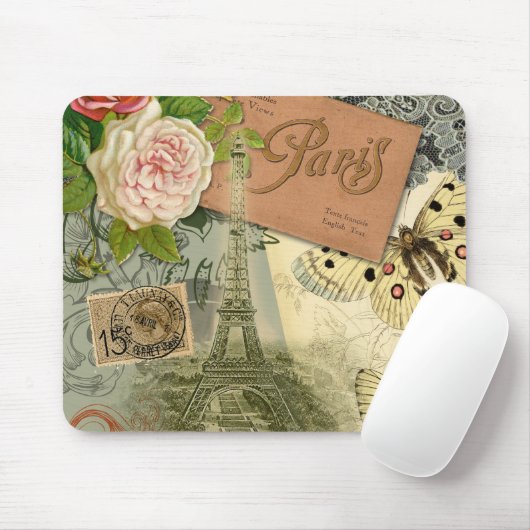 Paris Frankrijk Antiek kunstwerk Collage Eiffel Fr Muismat (Met muis)