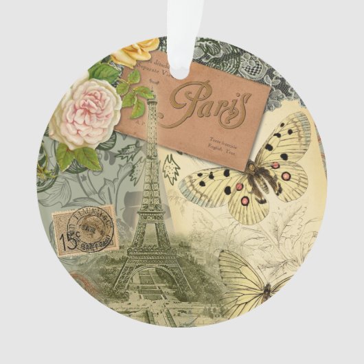 Paris Frankrijk Antiek kunstwerk Collage Eiffel Fr Ornament (voorkant)