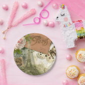 Paris Frankrijk Antiek kunstwerk Collage Eiffel Fr Papieren Bordje (Feest)