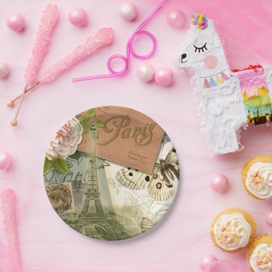 Paris Frankrijk Antiek kunstwerk Collage Eiffel Fr Papieren Bordje (Feest)