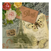 Paris Frankrijk Antiek kunstwerk Collage Eiffel Fr Perfect Poster (Voorkant)