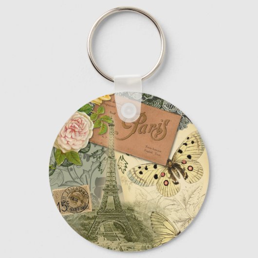 Paris Frankrijk Antiek kunstwerk Collage Eiffel Fr Sleutelhanger (Voorkant)