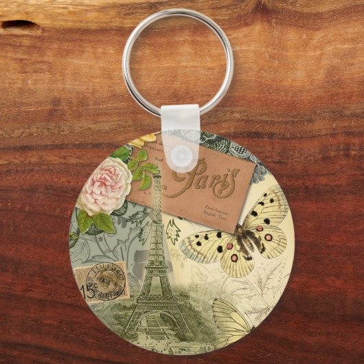 Paris Frankrijk Antiek kunstwerk Collage Eiffel Fr Sleutelhanger (Achterkant)