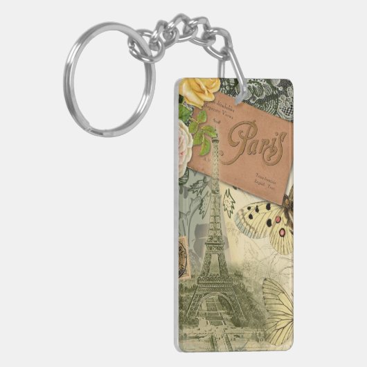 Paris Frankrijk Antiek kunstwerk Collage Eiffel Fr Sleutelhanger (Voorkant Links)