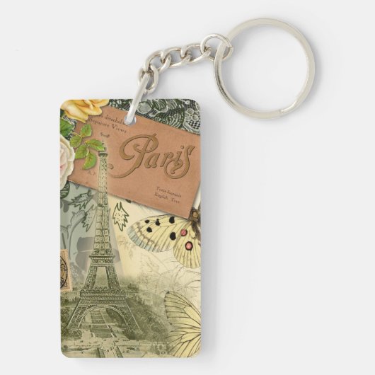 Paris Frankrijk Antiek kunstwerk Collage Eiffel Fr Sleutelhanger (achterkant)