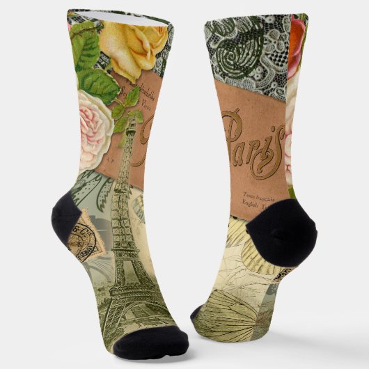 Paris Frankrijk Antiek kunstwerk Collage Eiffel Fr Sokken (Gebogen)