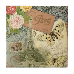 Paris Frankrijk Antiek kunstwerk Collage Eiffel Fr Tegeltje