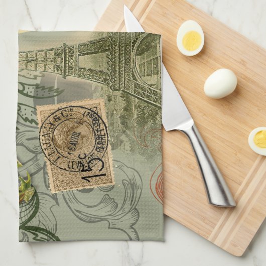 Paris Frankrijk Antiek kunstwerk Collage Eiffel Fr Theedoek (Quarter Fold)