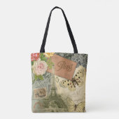 Paris Frankrijk Antiek kunstwerk Collage Eiffel Fr Tote Bag (Achterkant)