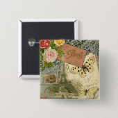 Paris Frankrijk Antiek kunstwerk Collage Eiffel Fr Vierkante Button 5,1 Cm (Voorkant /achterkant)