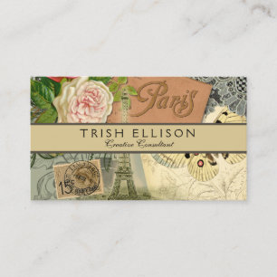 Paris Frankrijk Antiek kunstwerk Collage Eiffel Fr Visitekaartje