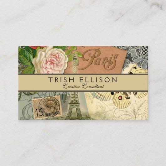 Paris Frankrijk Antiek kunstwerk Collage Eiffel Fr Visitekaartje (Voorkant)