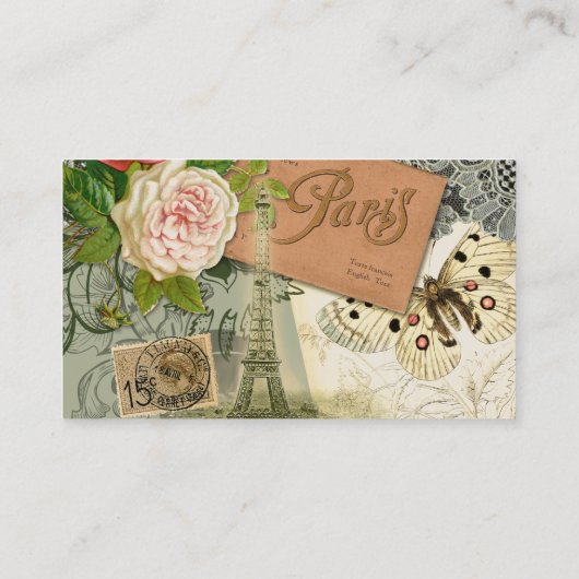 Paris Frankrijk Antiek kunstwerk Collage Eiffel Fr Visitekaartje (Achterkant)