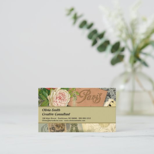 Paris Frankrijk Antiek kunstwerk Collage Eiffel Fr Visitekaartje (Staand voorkant)