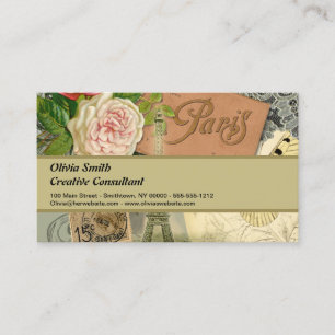 Paris Frankrijk Antiek kunstwerk Collage Eiffel Fr Visitekaartje