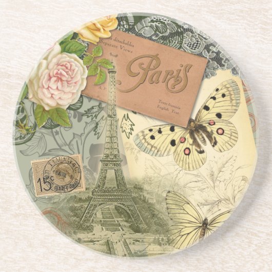 Paris Frankrijk Antiek kunstwerk Collage Eiffel Fr Zandsteen Onderzetter (Voorkant)