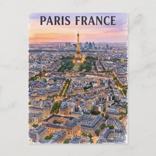 Paris Frankrijk Aquarel Reis Schets Briefkaart (Voorkant)
