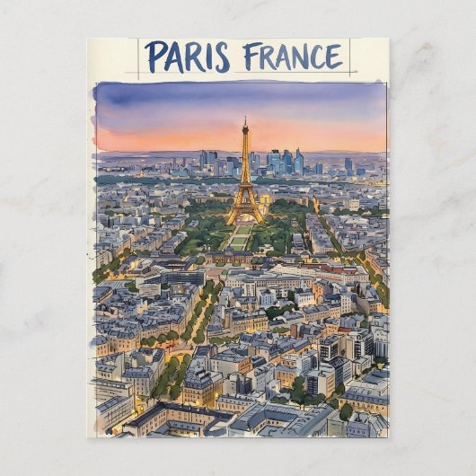 Paris Frankrijk Aquarel Reis Schets  Briefkaart (Voorkant)