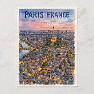Paris Frankrijk Aquarel Reis Schets  Briefkaart