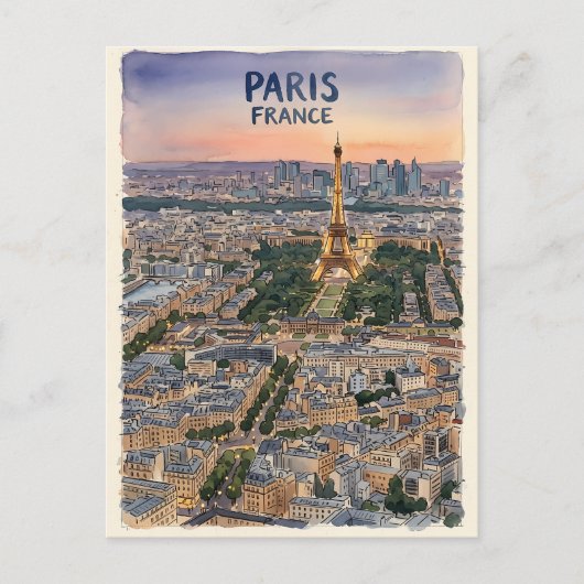 Paris Frankrijk Aquarel Reis Schets Briefkaart (Voorkant)