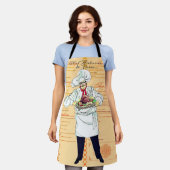 Paris Frankrijk Chef Caricatuur Menu Tekst Schort (Gedragen)