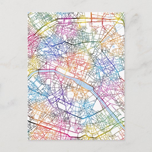 Paris Frankrijk City Map Briefkaart (Voorkant)