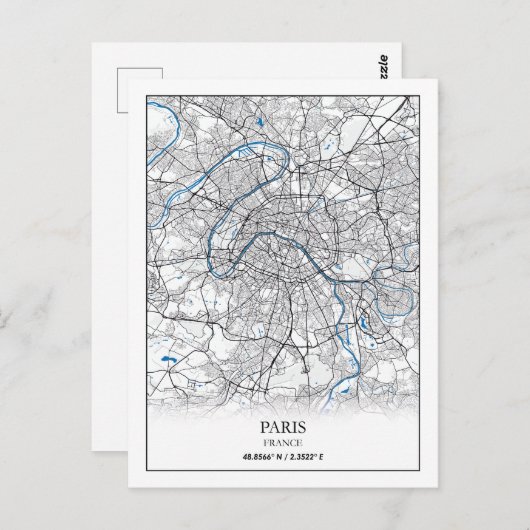 Paris Frankrijk City Map Eenvoudig reizen Briefkaart (Voorkant / Achterkant)
