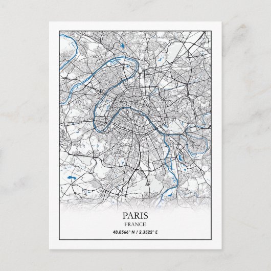 Paris Frankrijk City Map Eenvoudig reizen Briefkaart (Voorkant)