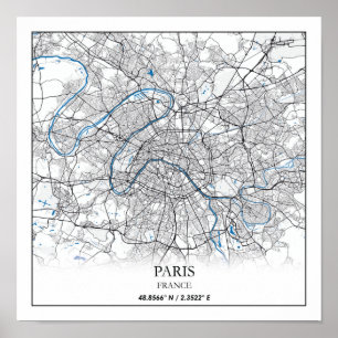 Paris Frankrijk City Map Eenvoudig reizen Poster