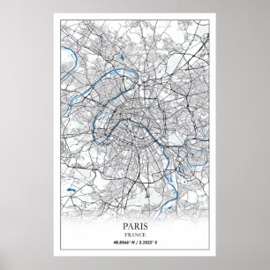 Paris Frankrijk City Map Eenvoudig reizen Poster